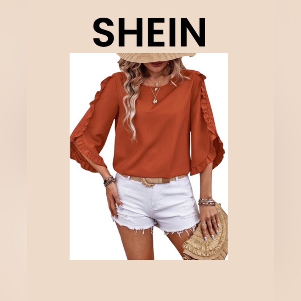 SHEIN Women's Orange Ruffle Sleeve Top Size 2X